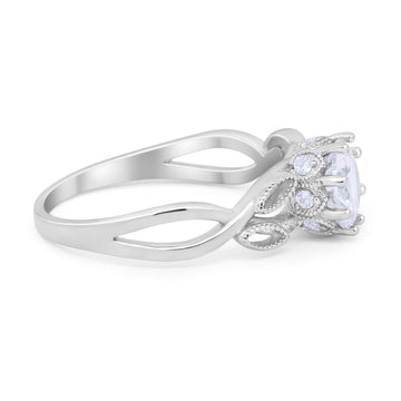 Floral Infnity Shank Engaement Ring Round Simulated CZ 925 Sterling Silver